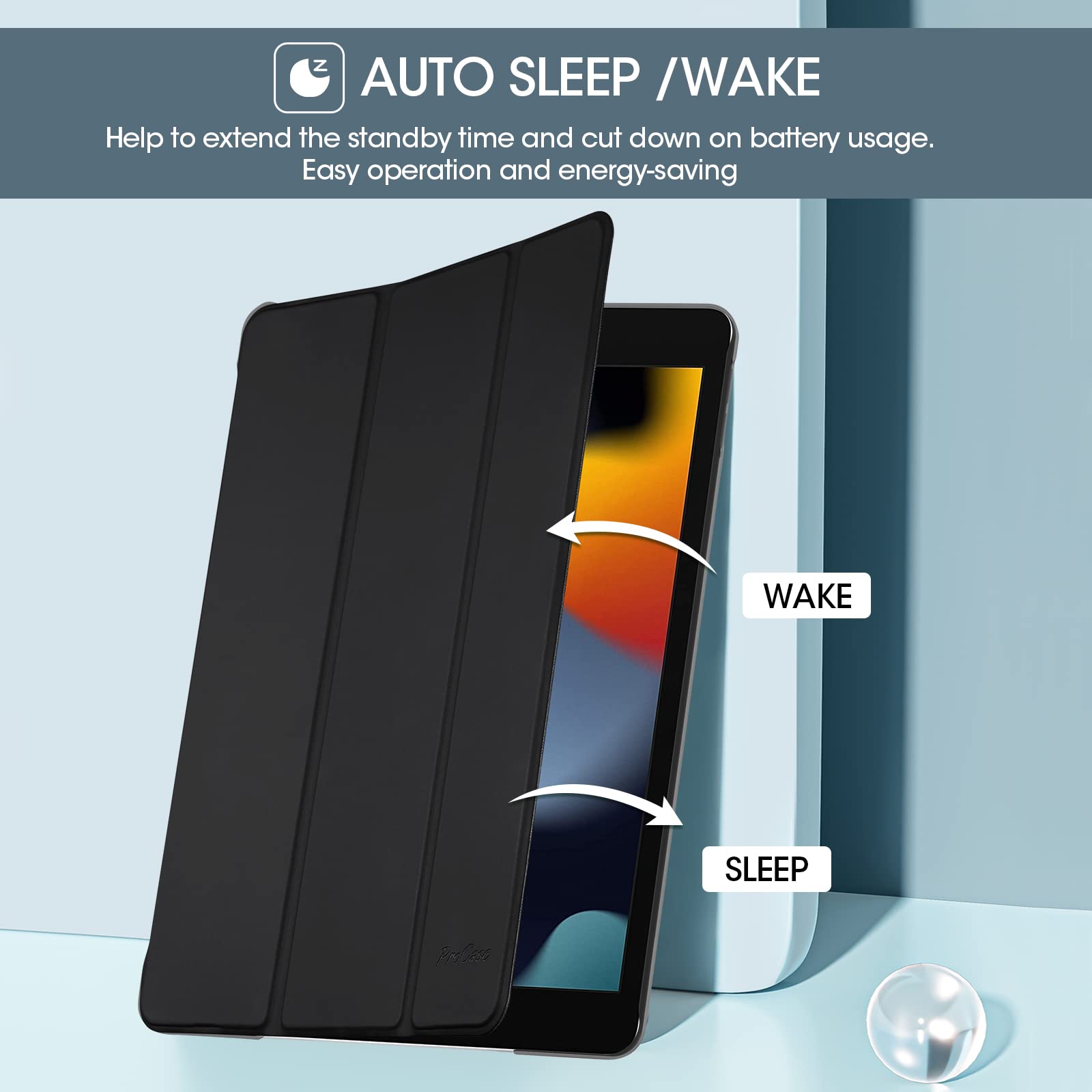 Procase Cover per iPad 9 2021/8 2020/7 2019/iPad 10.2” Custodia[A2602 A2603 A2604 A2605 A2270 A2428 A2429 A2430 A2197 A2198 A2200], Smart Cover Sottile Leggero Traslucida Smerigliata -Nero Scuro