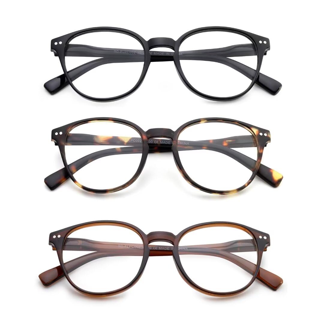 OuShiunReading Glasses Blue Light Blocking, Spring Hinges Round Readers Glasses for Men Women Lightweight Frame/Anti Glare/Anti Eyestrain/UV protection