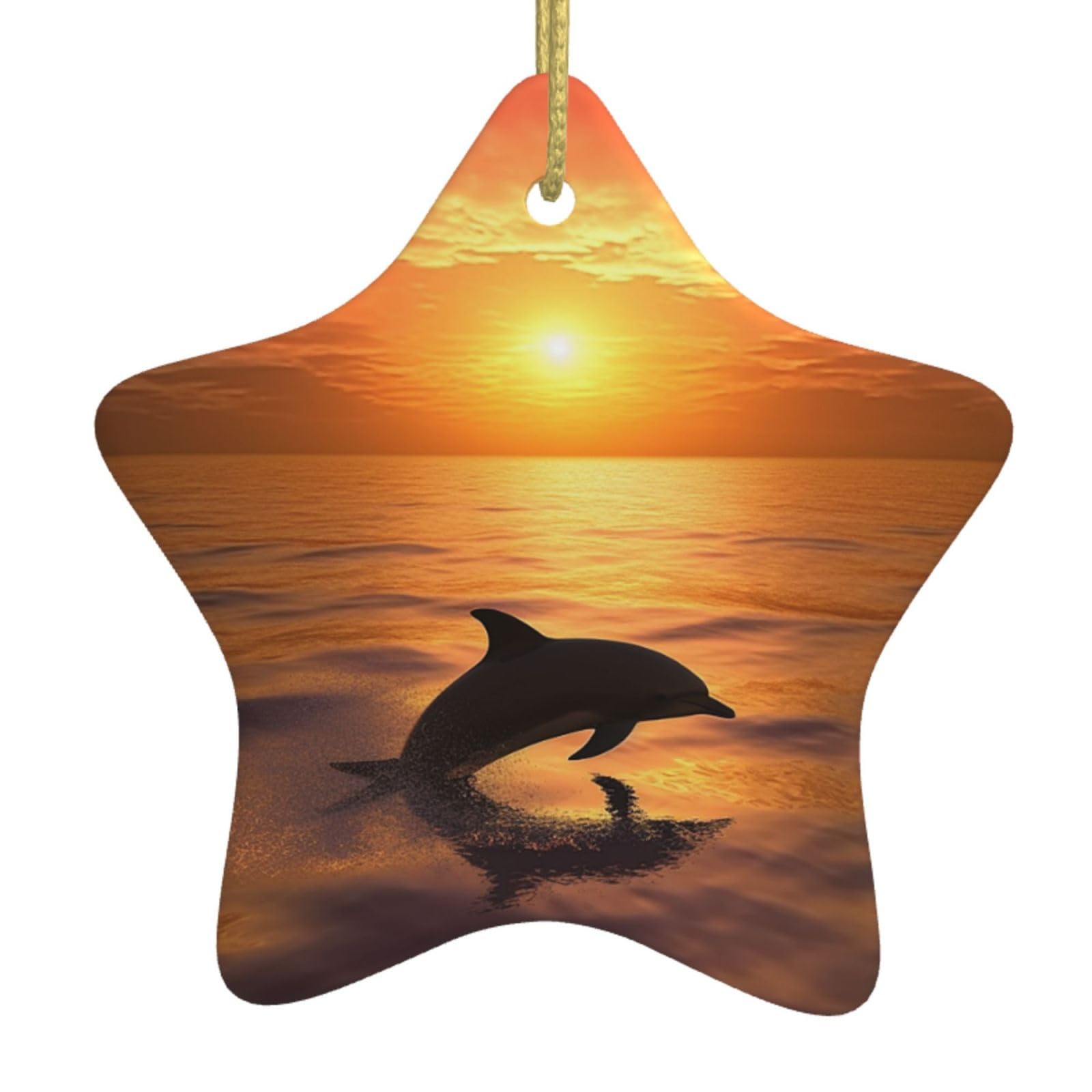 Ceramic Christmas Tree Hanging Ornaments with Gold Ropes Christmas Tree Decorations Star Ceramic Dolphin and Sunset Pendant Keepsake Decorations for Holiday Xmas Gift Ideas