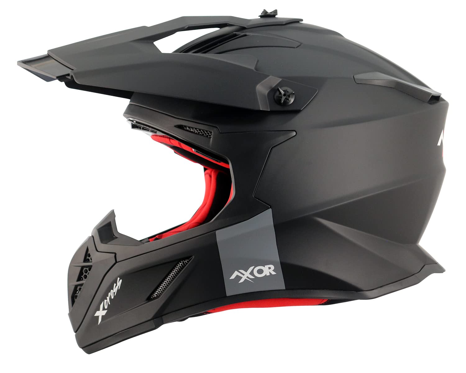X Cross ISI ECE DOT Certified Full Face Dual Sport Peak Off Road Helmet for Men and Women Dull Black Red M