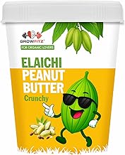 Growfitz Elaichi Peanut Butter Crunchy 400g | 27g High Protein | High Fiber | Zero Cholesterol | 100% Pure, Vegan, Non-GMO, Gluten-Free | Tasty & Healthy Nut Butter Spread | Elaichi Flavor, Pack of 1