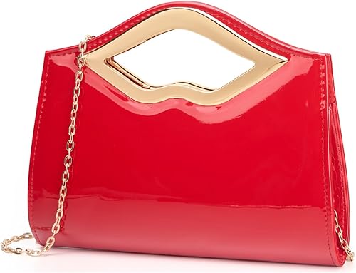 Miniatura 8 de Patent Leather Evening Clutch Purse for Women Lip Metal Grip Handle Handbag for Cocktail Party Prom Red 1386,Gold 1386,Black 1386,Silver