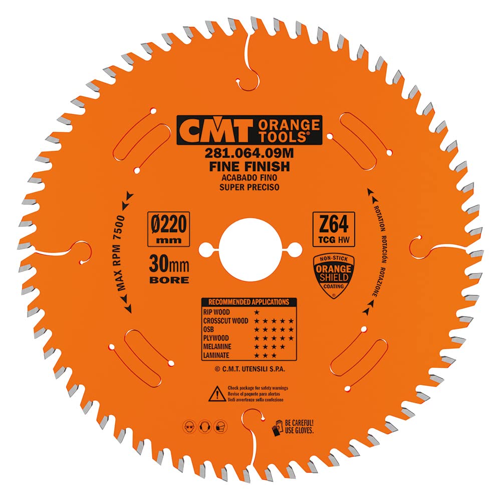 CMT Orange Tools 281.064.09M - Sierra Circular Laminado y Aglomerado HW 220x3.2/2.2x30 Z64 TCG 10pos