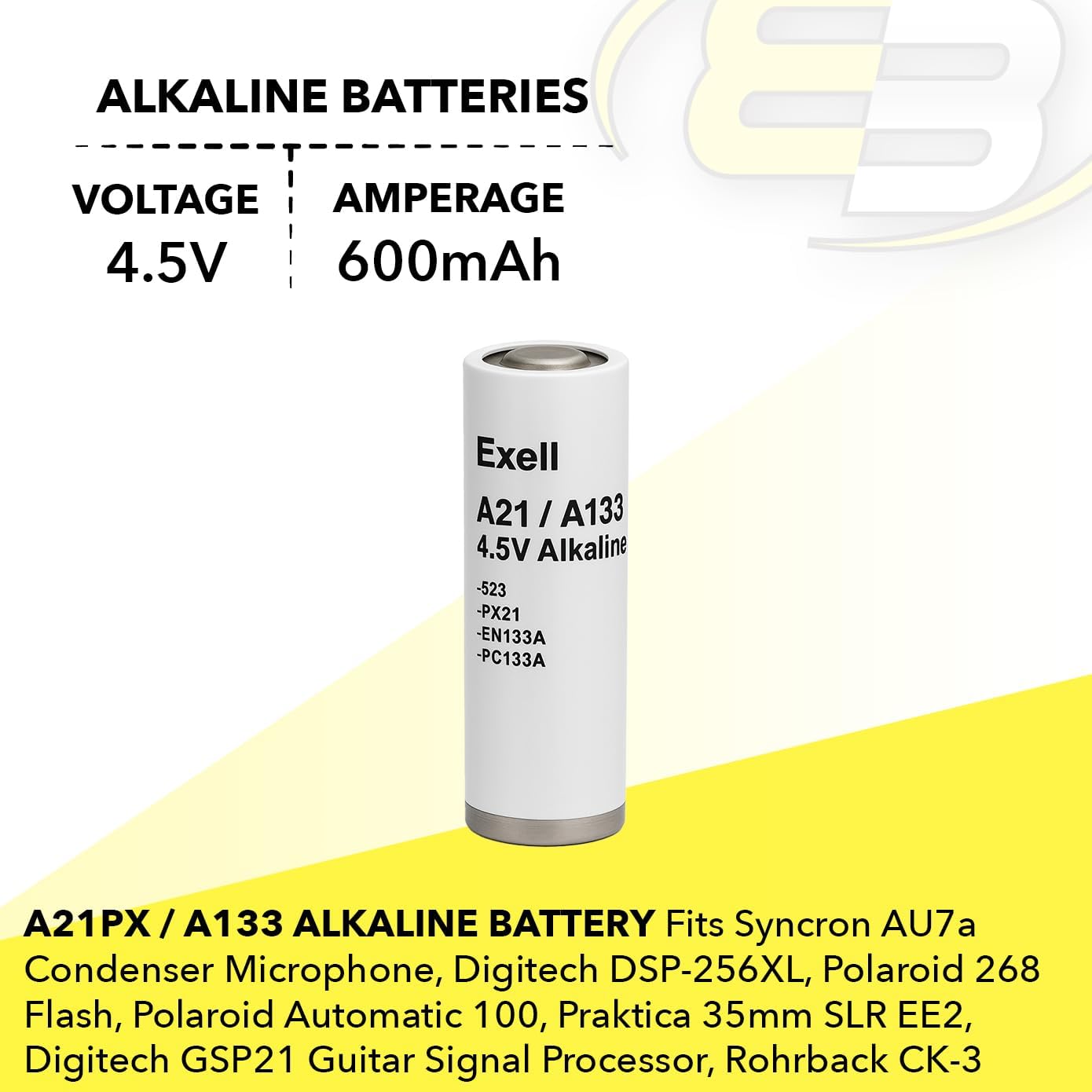 Exell A21PX Battery with dimensions