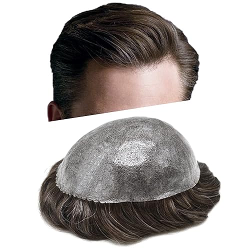 Miniatura 7 de Toupee para hombres, pieza de cabello humano real, piezas de cabello tipo tupé, sistema de reemplazo para hombres, postizos, sistema de pelo de piel