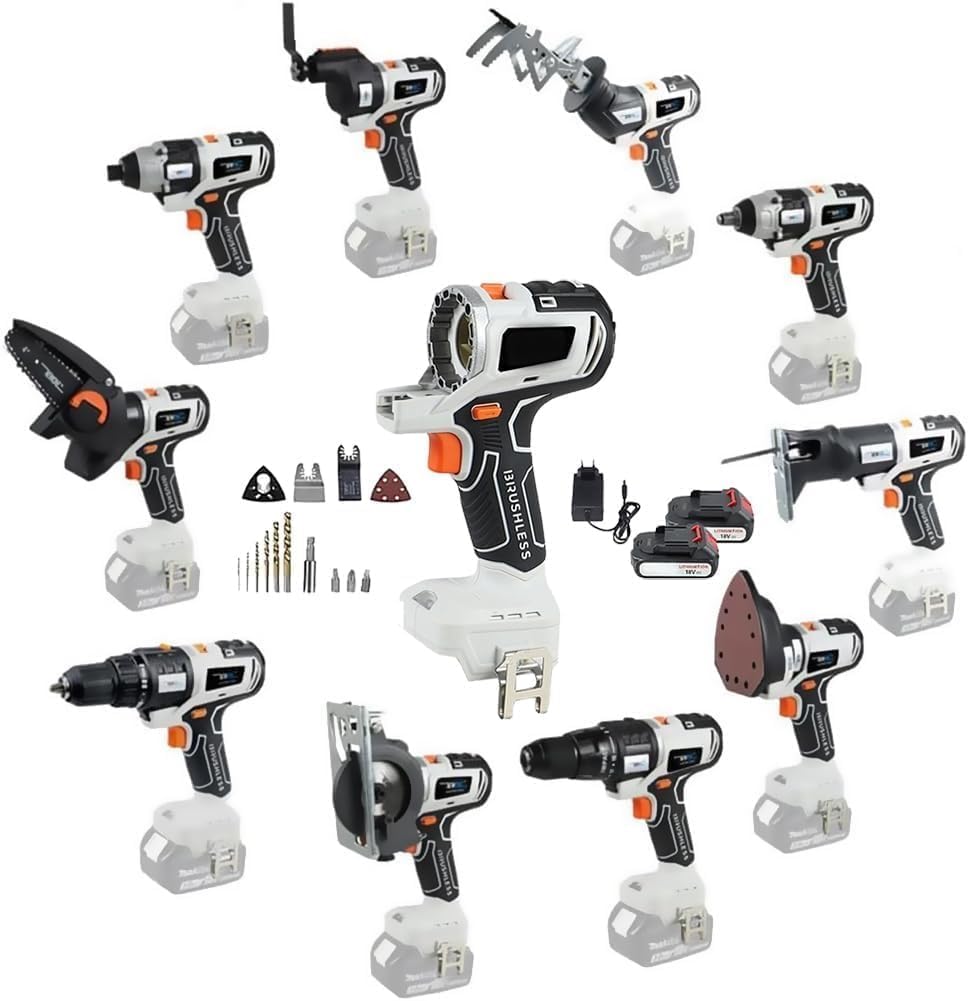 10-in-1 Cordless Woodworking Tool Set w/ 2×4.0Ah Batteries & Case | DIY Power Combo Kit Cordless Power Combo Kit