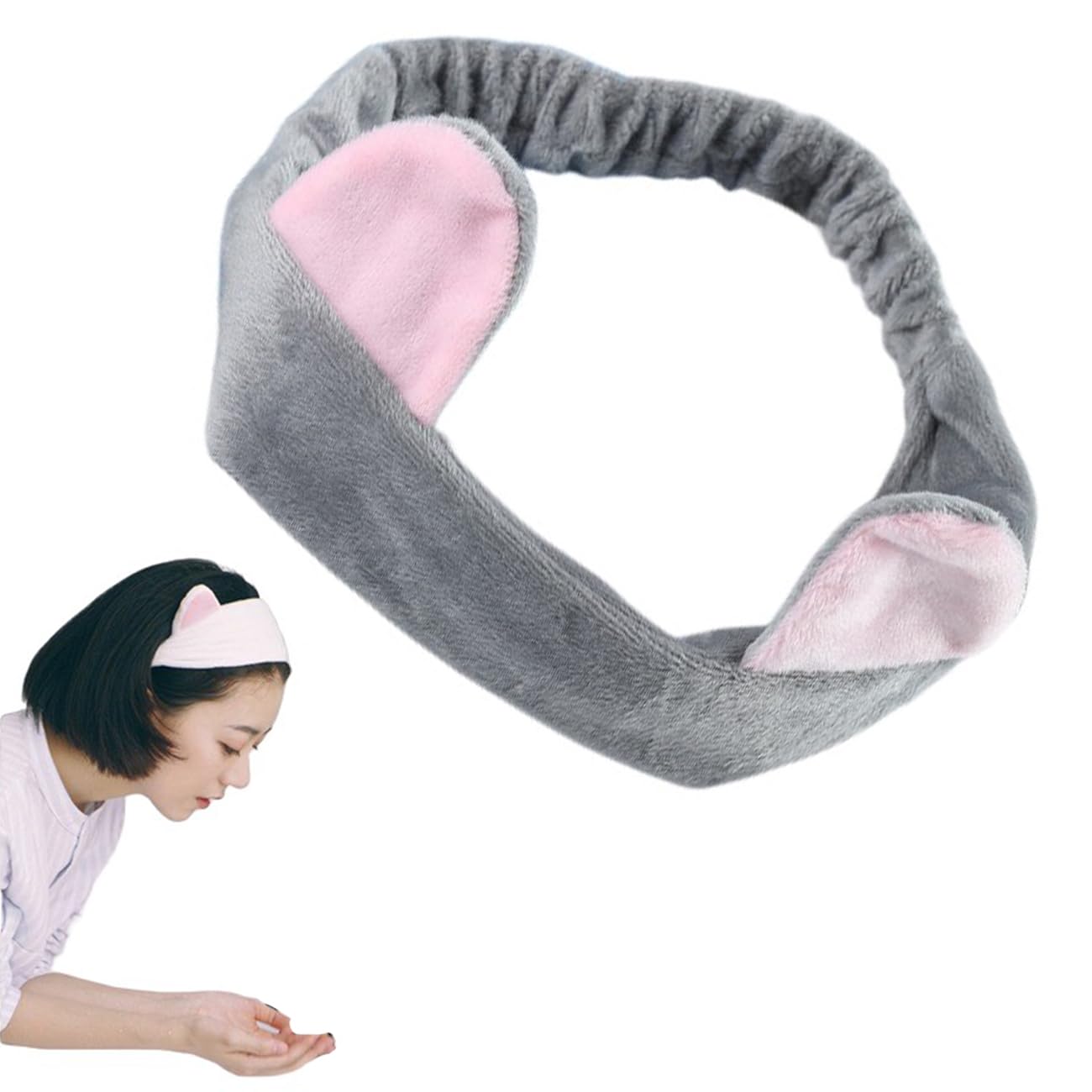 TraziewellCat Ear Headbands Make Up Face Washing Spa Shower Mask Hairband Cute Makeup Cosmetic Headband Elastic Grey Hairbands HB000613
