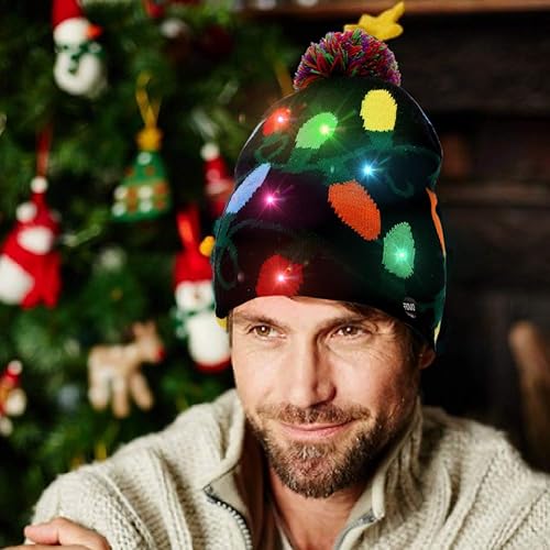Miniatura 6 de OurWarm LED Christmas Beanie Light up Christmas Hats, Knit Hats with 6 Colorful LED Lights, Unisex Winter Snow Hat