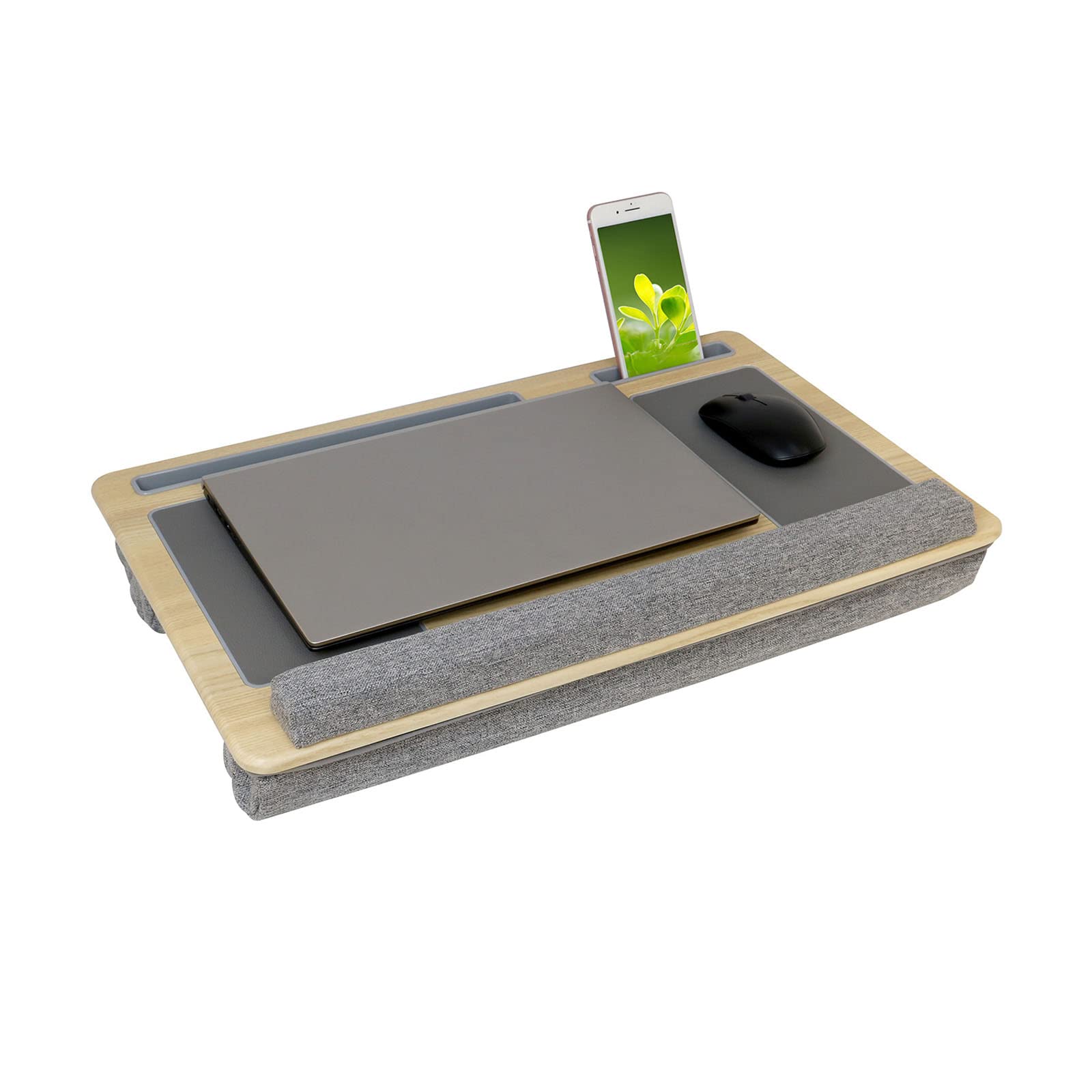 Scrivania per laptop da 17 pollici con supporto integrato e poggiapolsi per notebook, tablet, supporto per telefono, supporto per letto, divano, altezza regolabile da pavimento