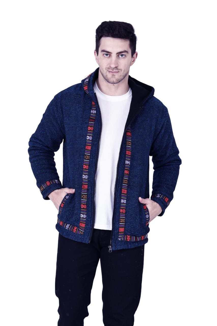 aruna kullu handloom Woolen Jacket Unisex Fleece Lined Warm Wool Hippy Hoodie Winter Jacket Kulluvi Hoodie Unisex Boho Jacket-picture-35