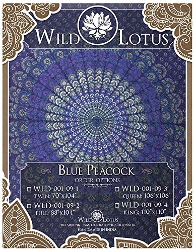 Wild Lotus Mandala Tapestry Blue Peacock Twin Size