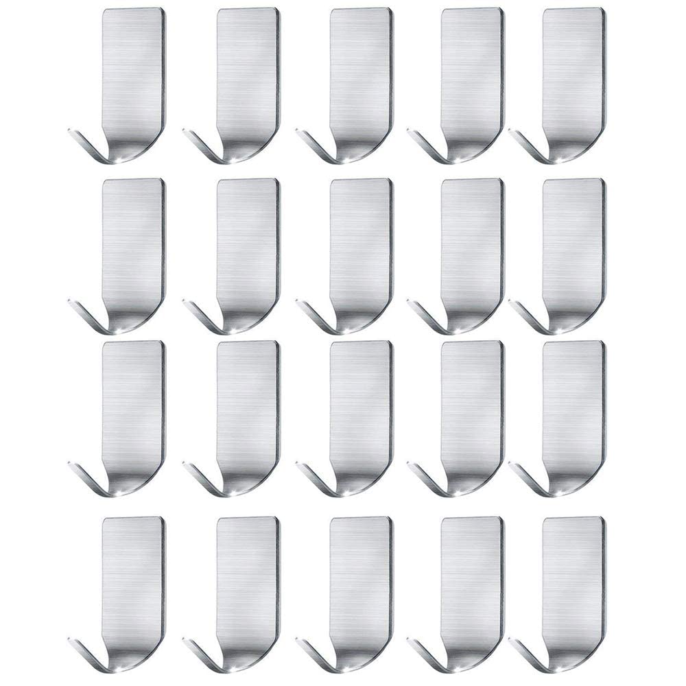 NEXCURIOAdhesive Hooks, NEXCURIO Strong Hooks Wall Hanger for Hanging Coat, Hat, Towel, Robe, Key, Clothes, Towel Hook Wall Mount for Home, Office, Kitchen, Bathroom (20 Pcs-Small Adhesive Hooks)