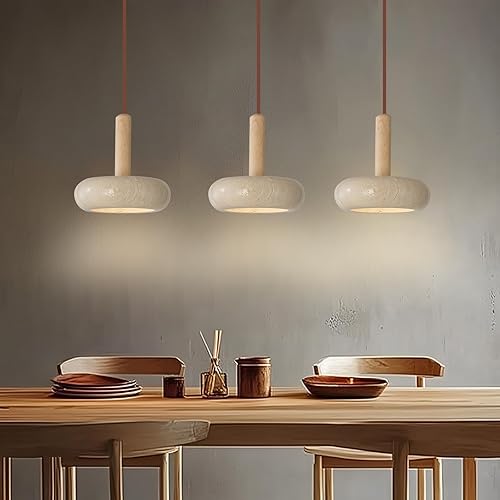 Miniatura 3 de Lámpara colgante de estilo japonés Wabi-sabi con pantalla redonda de piedra natural, lámpara de madera nórdica, lámpara de noche para dormitorio, 12