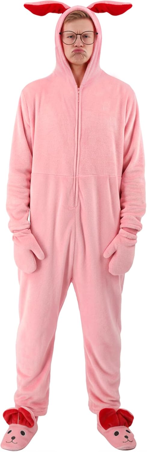 Poboola Christmas Pink Bunny Suit Story Costume Adult Xmas Unisex Union Pajama Halloween Cosplay Costumes
