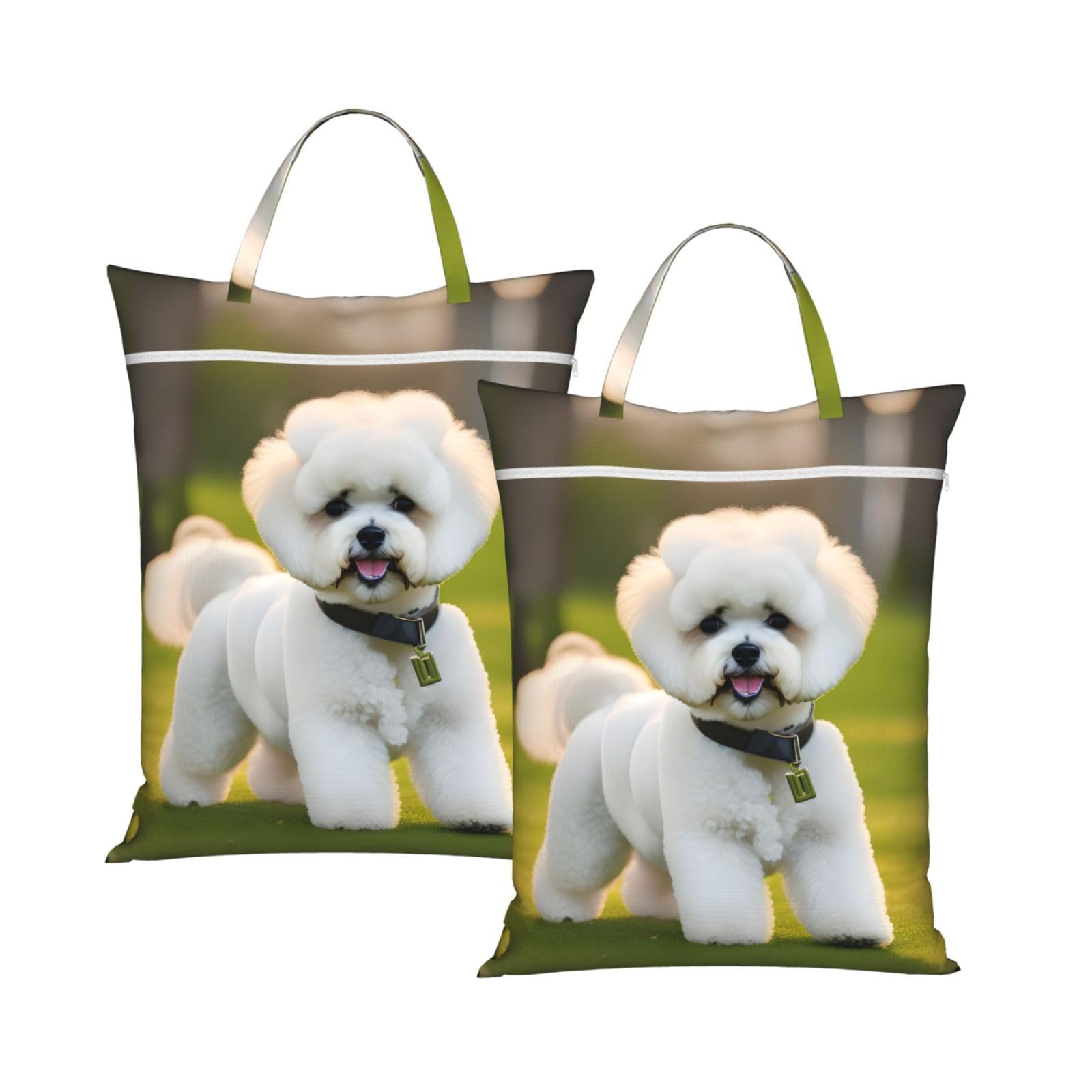 Bichon Frise Dog On The Grass Print Travel Laundry Bag Foldable Lightweight Camping Beach Dorm Weekend Getaways