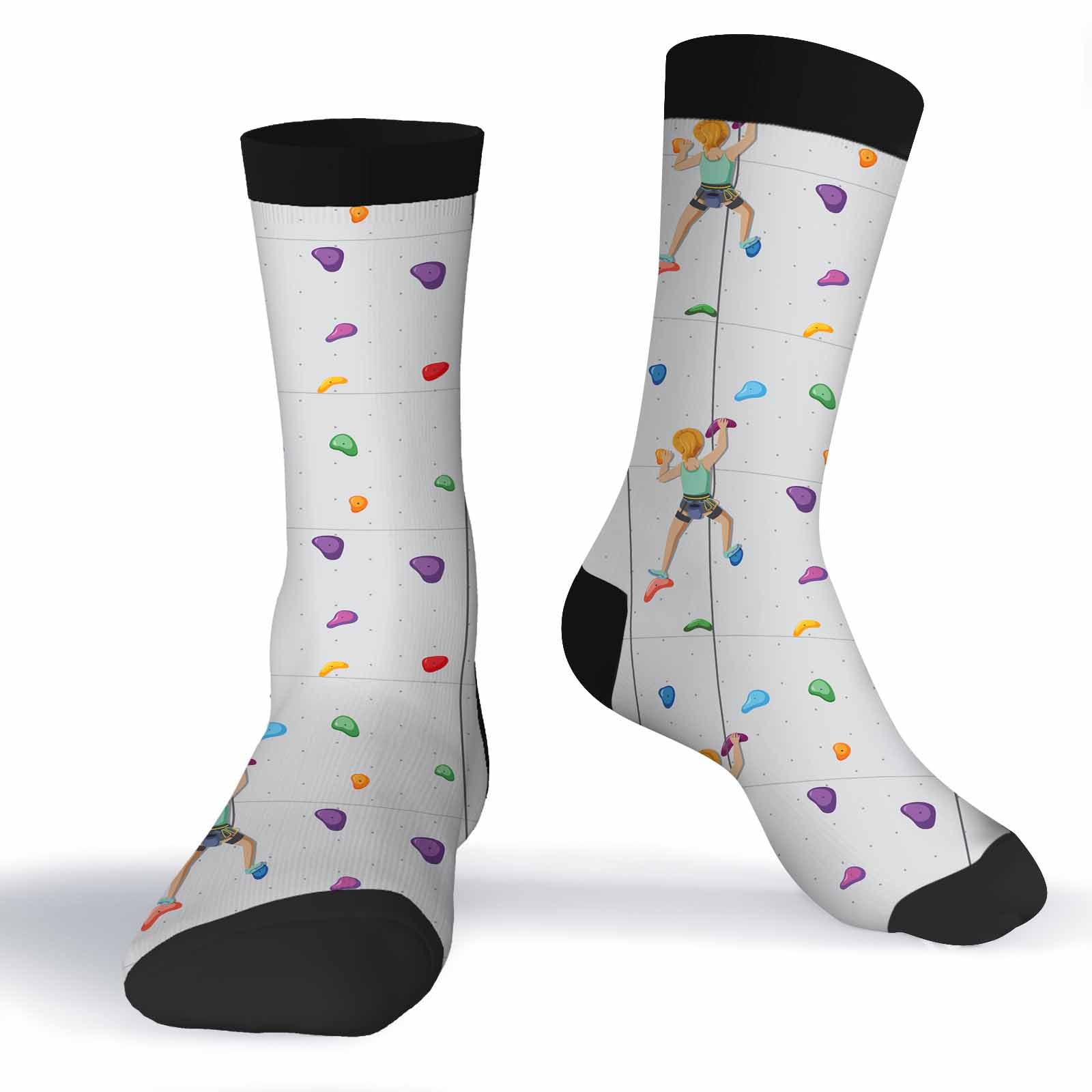 Muntayson Rock Climbing Pattern Unisex Cushioned Crew Athletic Socks Men & Women Moisture Wicking Breathable Performance