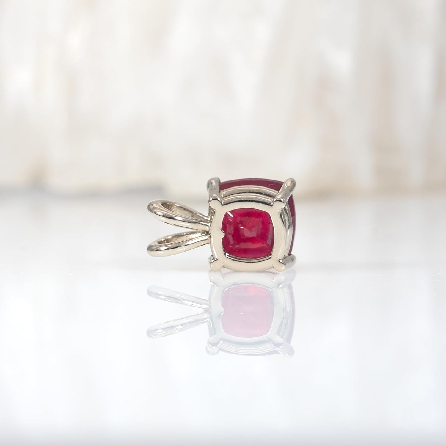 NNJ Certified Natural Gemstone Cushion Cut Madagascar Ruby Solitaire Pendant in Solid 14K Gold | Fine Jewelry for Women | July Birthday,Gemstone Jewelry Gift