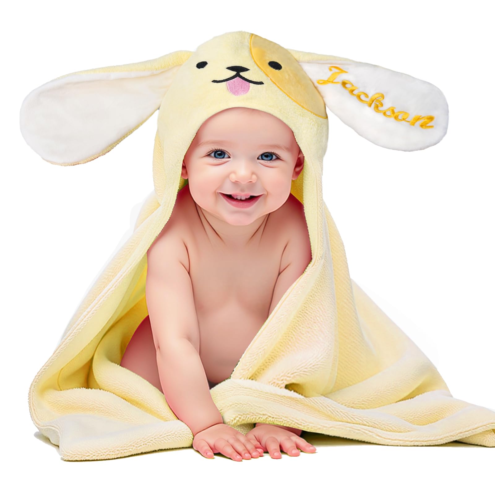 Baosity Custom Hooded Baby Towel with Name, Personalized Super Soft Absorbent Bath Towels, Baby Towels for Girls Boys, Easter Brithday for Infant,
