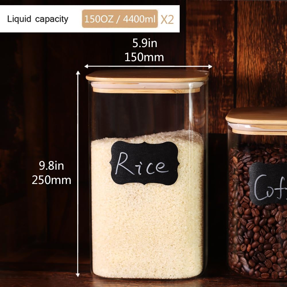 2 Pack 150 oz Glass Food Storage Containers, 1.2 Gallon Glass Flour and Sugar Containers with Airtight Lids, Large Flour Container for Sugar, Ground Coffee, Rice and Dry Food - Image 2