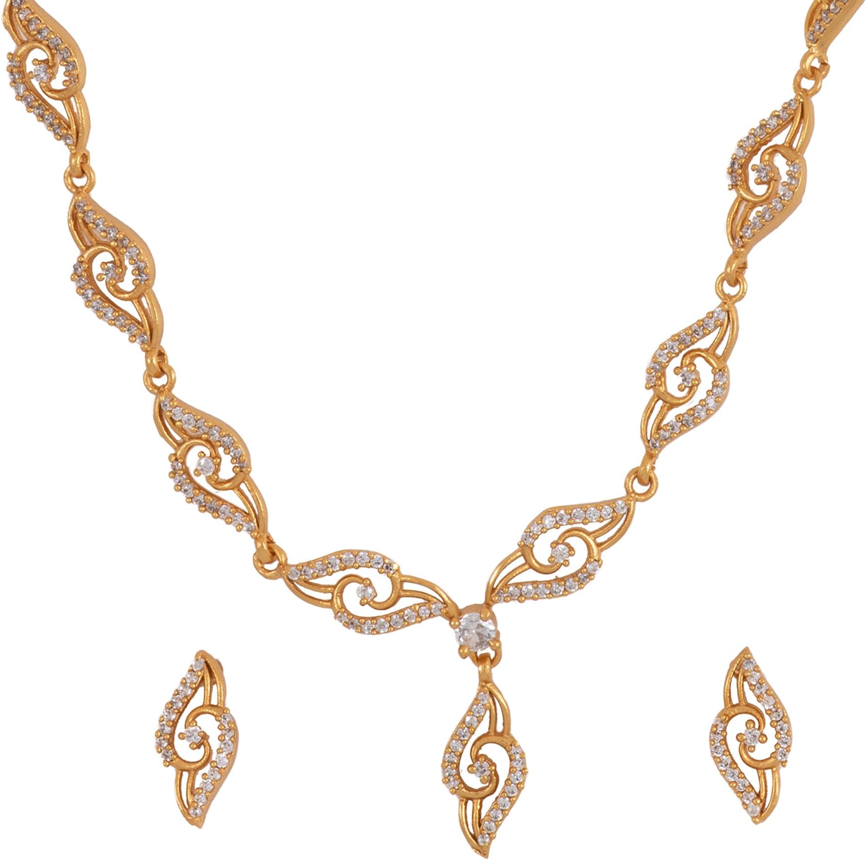 Estele 24 Kt American Diamond Gold Plated Necklace Set with Earrings for Women