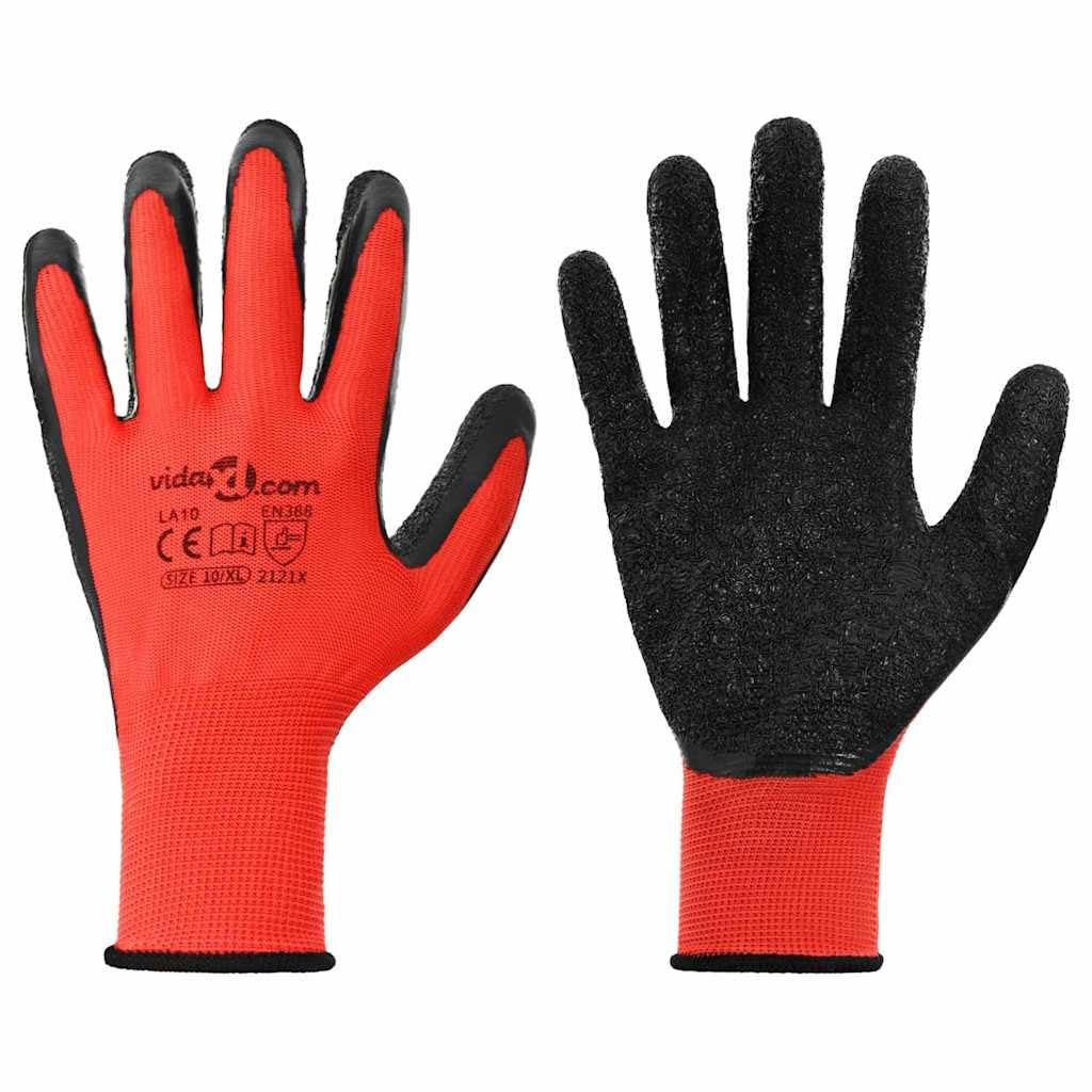 24 Paar Arbeitshandschuhe Größe 10 XL - Rutschfeste Gartenhandschuhe mit Latexbeschichtung für Bau, Montage und Werkstatt - Rot Schwarz