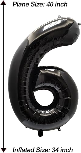 Miniatura 5 de AULE Globos grandes negros de 40 pulgadas con número 6, globos de helio de aluminio grandes del 0 al 9, decoraciones gigantes de fiesta de