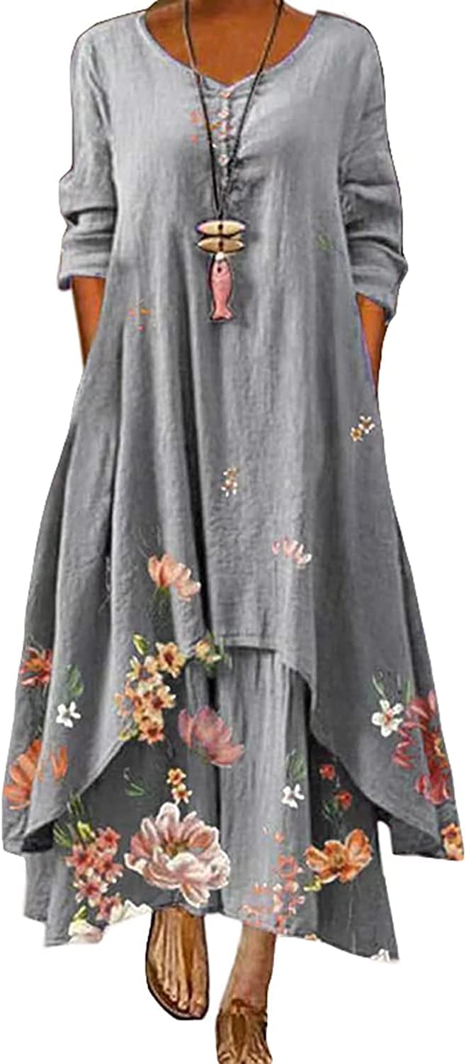 Women Plus Size Floral Loose Long Maxi Dress Oversized Bohemian Summer Caftan Beach Dress