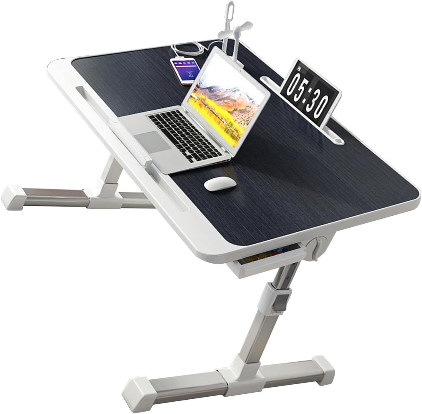 Laptop Bed Table with Foldable Legs Rotating Table Top Aluminum Alloy Portable Laptop Desk for Writing Working Reading Eating (Black)