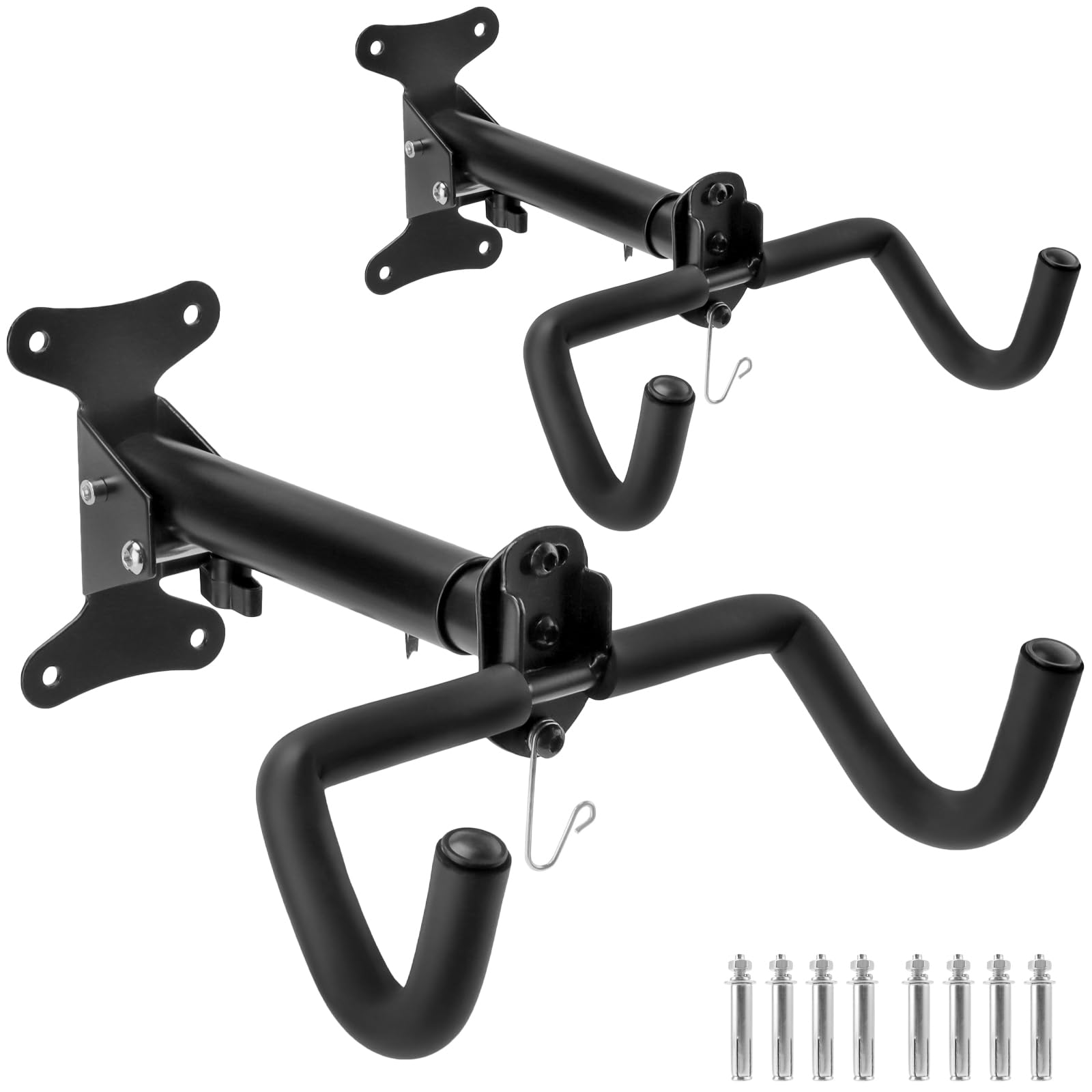 MUKSUET 2PCS Wall Mounted Bike Racks, Adjustable Bike Hangers, Foldable Metal Bike Storage Racksm, Black Bike Wall Mount for Home, Garage