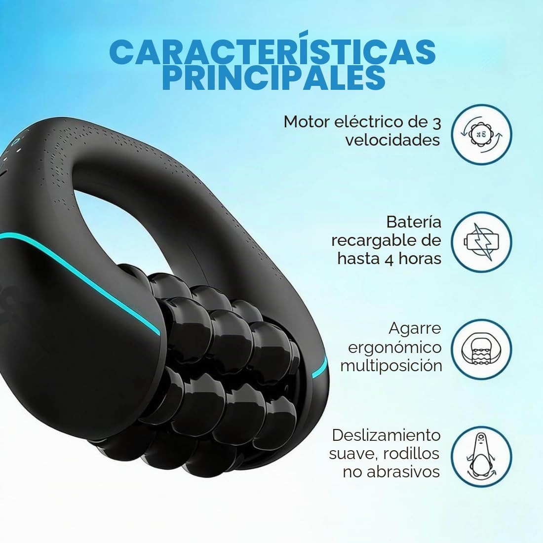 2026 New Electric Handheld Rolling Massager, 20cm Rechargeable Portable Electric Deep Tissue Massage Roller, Powerful, 3-Speed Rolling Percussive Muscle Roller for Legs, Back, Shoulders (Black)