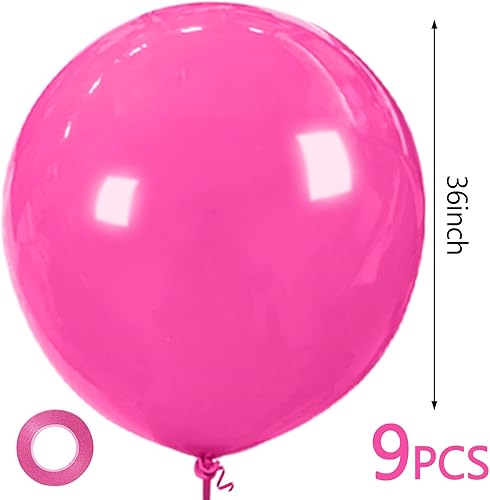 Miniatura 2 de Globos grandes de color rosa intenso de 36 pulgadas, 9 globos de látex gigantes para decoraciones de cumpleaños, bodas y fiestas (rojo rosa)