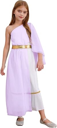 Kids Girls Greek Princess Dress Ancient Greece God Rome Egypt Toga Gown Single Shoulder Long Maxi Dress