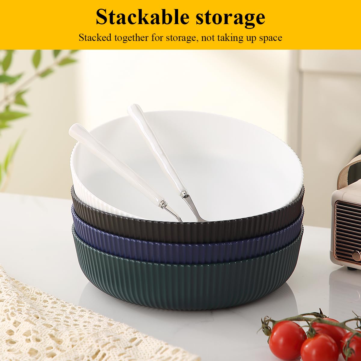 Berglander Set 4 Vasi per Insalata Riutilizzabili 1100ml – Plastica Incassabile per Casa/Picnic/Campeggio