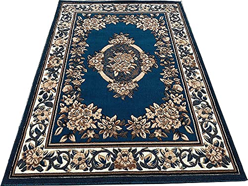 Image of Premium Soft Thick Geometric Rug - 6 x 8 Feet (180 x 235 Cm) Blue F - Anti-Skid, Washable, Acrylic for Living Room, Bedroom & Home Decor