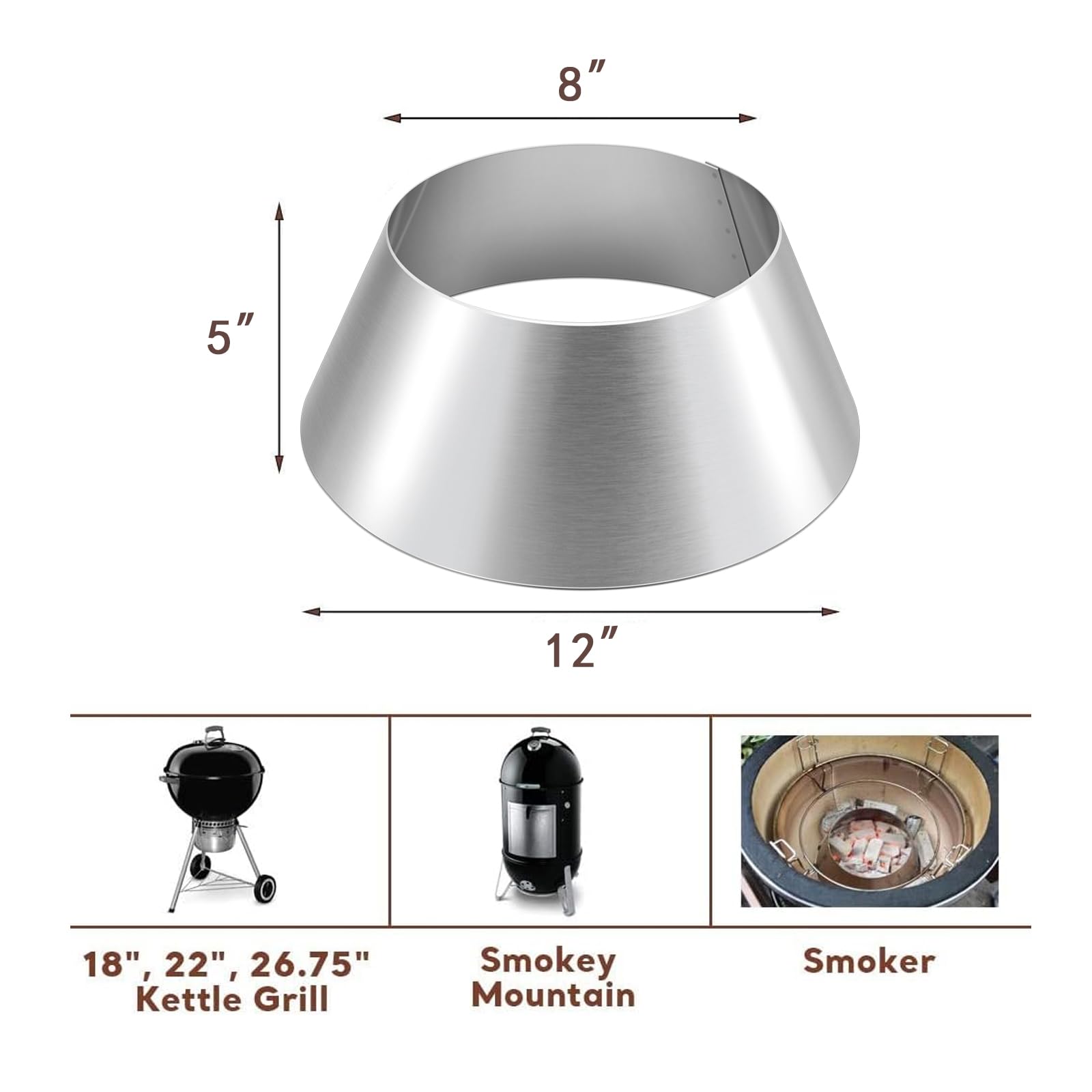 Uniflasy BBQ Whirlpool for Kettle Grills, Weber 22 26.75 Inches WSM, Weber Smokey Mountain Vortex, Big Green Egg, Kamado, BBQ Kettle Barbecue Charcoal Grill Accessories, Lump Charcoal Chimney