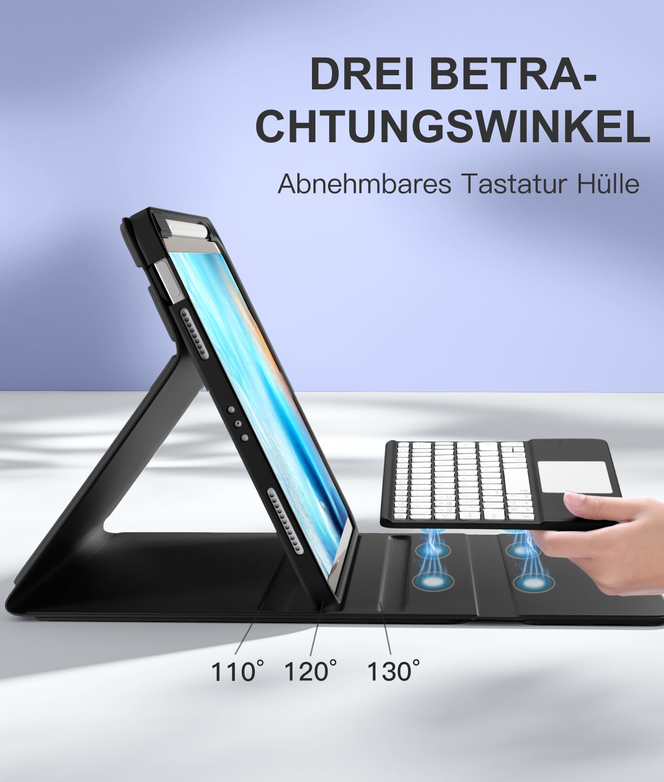 Vobafe Hülle mit Tastatur für iPad Air 11 Zoll M4 M3 M2 (2026/2025/2024), iPad Air 5. 4. Generation 2022/2020 10.9", Mutil-Touch Trackpad Beleuchtete Abnehmbare Keyboard, mit Stifthalter, Schwarz