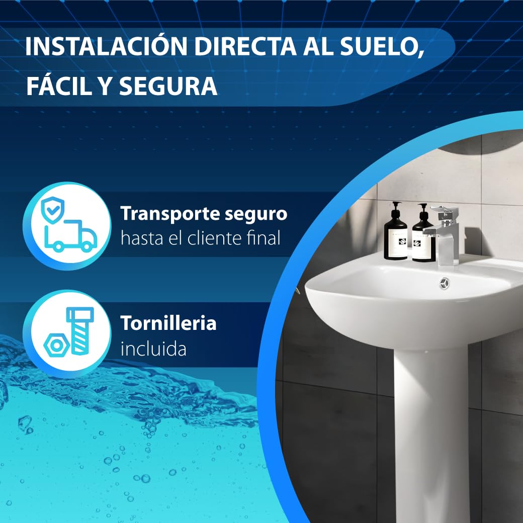 Lavabo Pedestal Moderno | Lavabo de Pie | Diseño Compacto y Elegante | Cerámica Blanca | Instalación Fácil y Rápida | Ideal para Baños Pequeños y Grandes