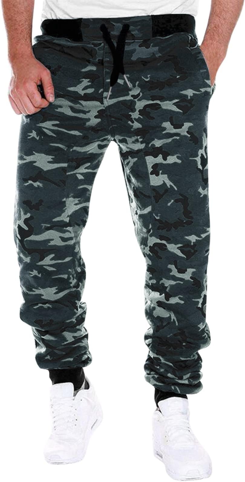 Men'S Camouflage Casual Pants, Camo Pants Army Casual Tactical Pants, Multi-Pockets Baggy Pants, Casual Camo Green Streetwear Pants With Drawstring & Pockets, Army Fatigue Style Sweatpants