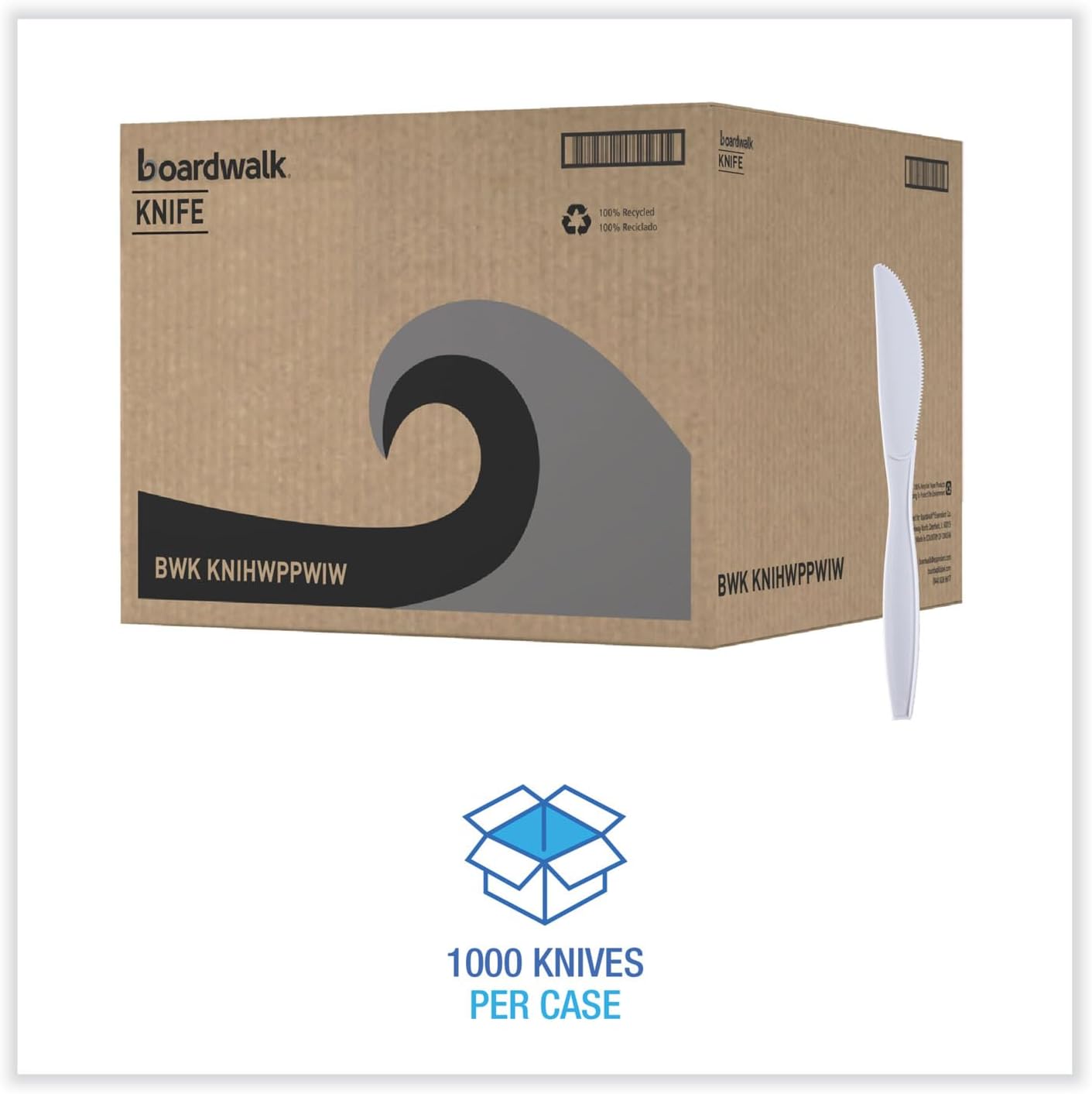 Boardwalk Heavyweight Wrapped Polypropylene Cutlery, Knife, White, 1,000/Carton