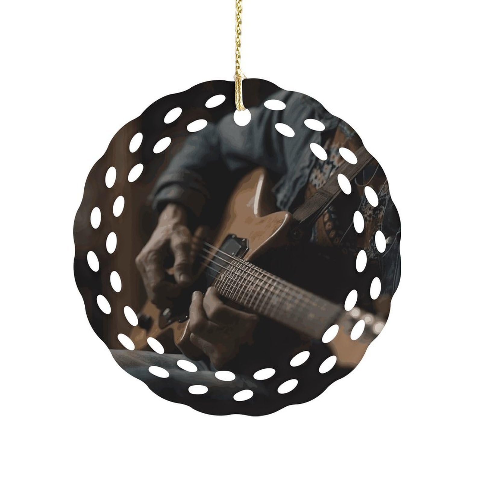 Btcowzrv Style Guitar Player Ceramic Ornament,Round Ornaments With Hole Easy To Hang,Hanging Ornament For Wedding Party Home Window Garden Christmas Day Decor