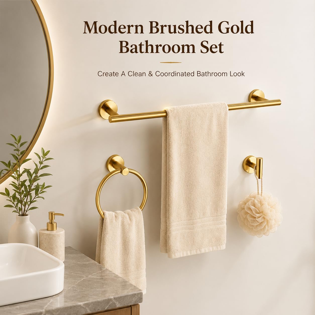 Brushed Gold Bathroom Hardware Set 5 Piece with Towel Racks for Bathroom, SUS304 Stainless Steel Bath Towel Bar Set, 24 Inch Wall Mounted Accessories Kit… — Amazon image 2