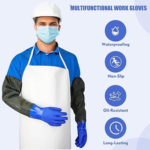 Miniatura 5 de Guantes de goma de 27.2 pulgadas de largo, guantes resistentes a productos químicos para trabajo ácido, material de PVC impermeable para duraderos y