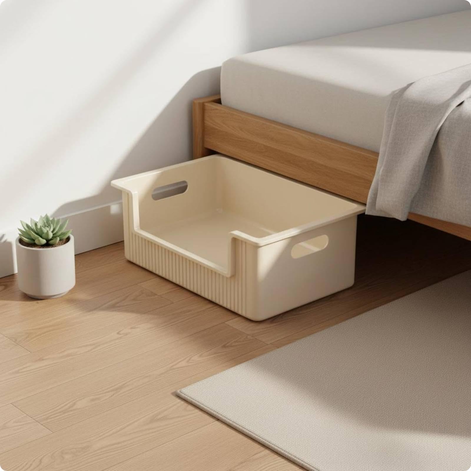 2 Pieces Wheeled Under Bed Organizer with Wheels Bed Under Drawer Bin Easy to Move Underbed Clothes Storage for Small Areas, Dorm Rooms Cream White 1 PC Wo Wheels-image-38
