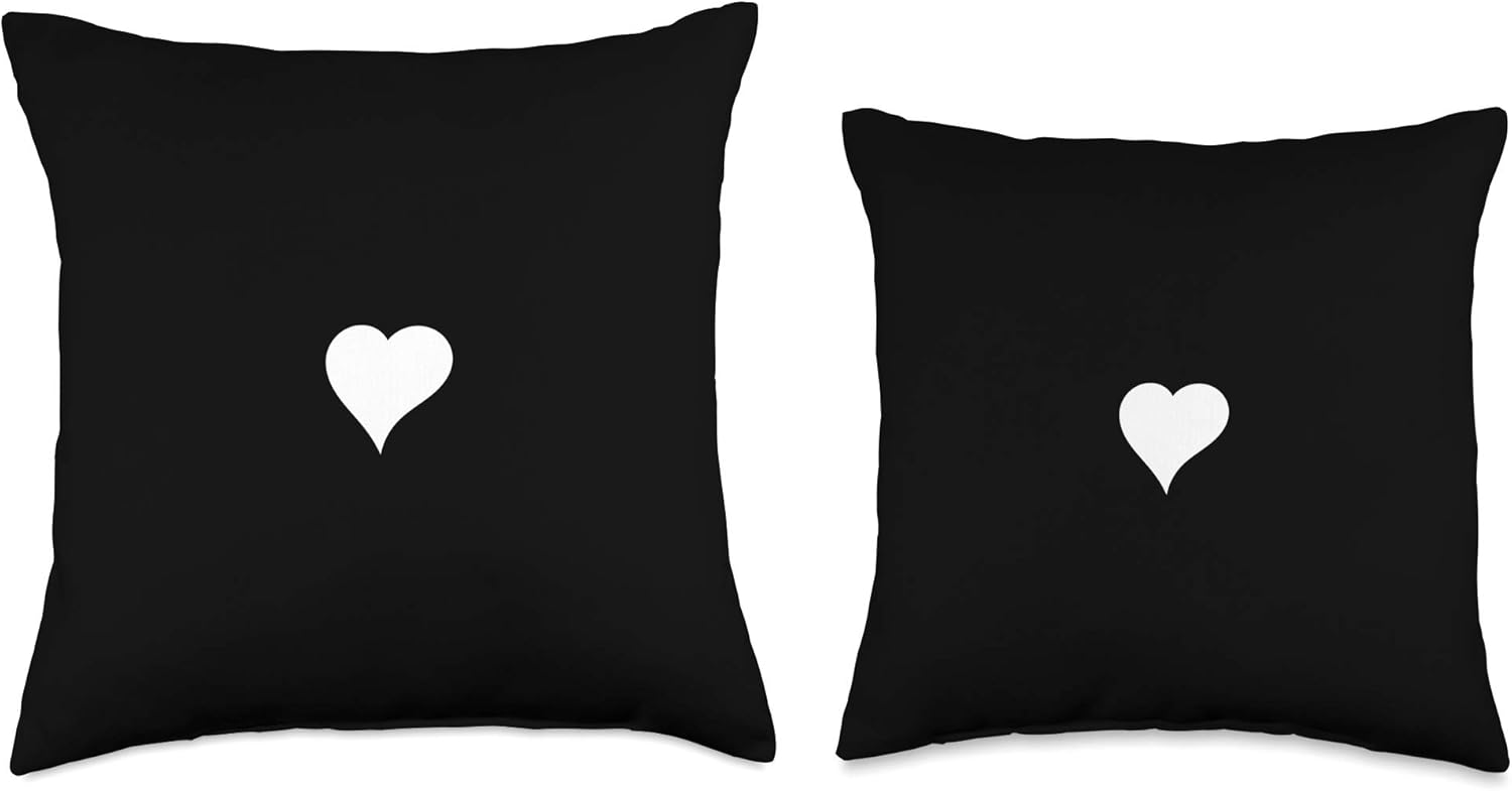 Cute Hand Drawn White Heart - Black Minimalist Love symbol Throw Pillow