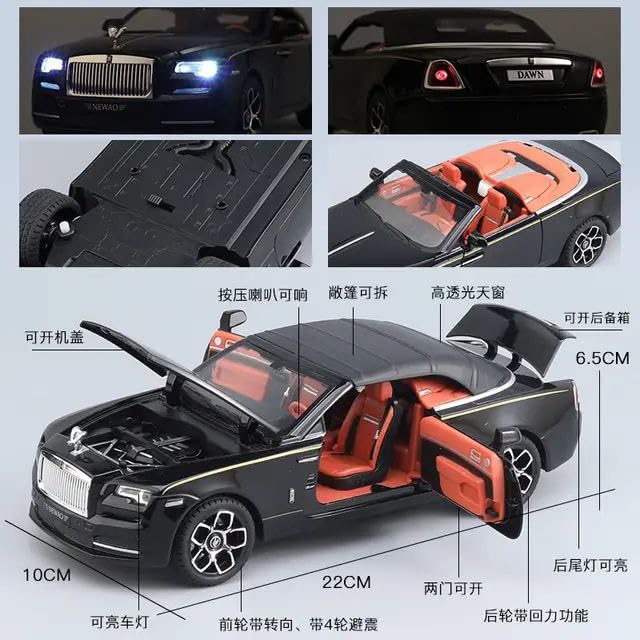 Image of Scale Exclusive Alloy Metal Pull Back | Die-cast Car Model with Sound Light Mini Auto Toy for Kids Metal Model Toy Car with Sound and Light (1.24 Scale- Rolls ROICE Down-Black)