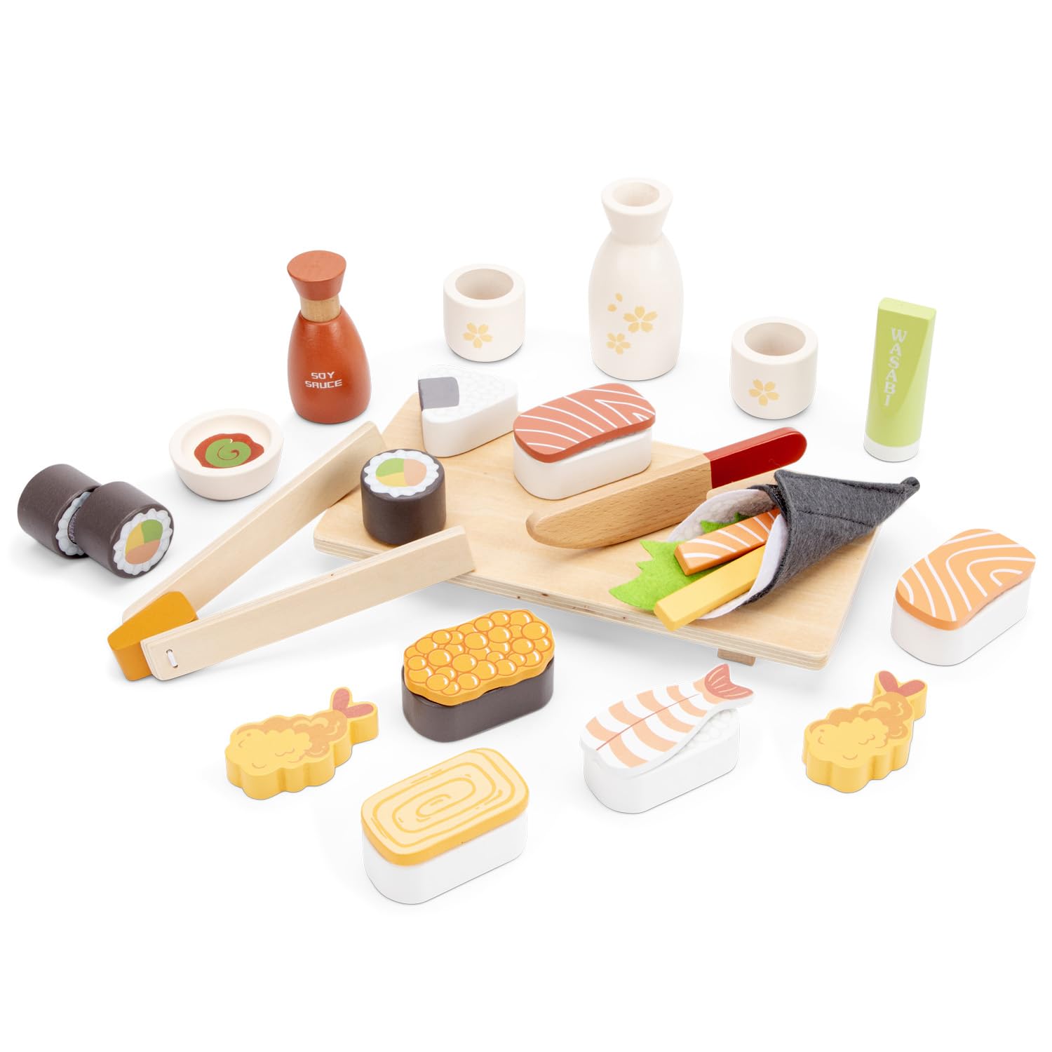Woet® – Cibo Giocattolo Sushi in Legno per Bambini – Set di Alimenti Giocattolo 30 Pezzi – Giocattolo da Cucina per Gioco di Imitazione – A Partire da 3 Anni – Regalo per Bambini e Bambine