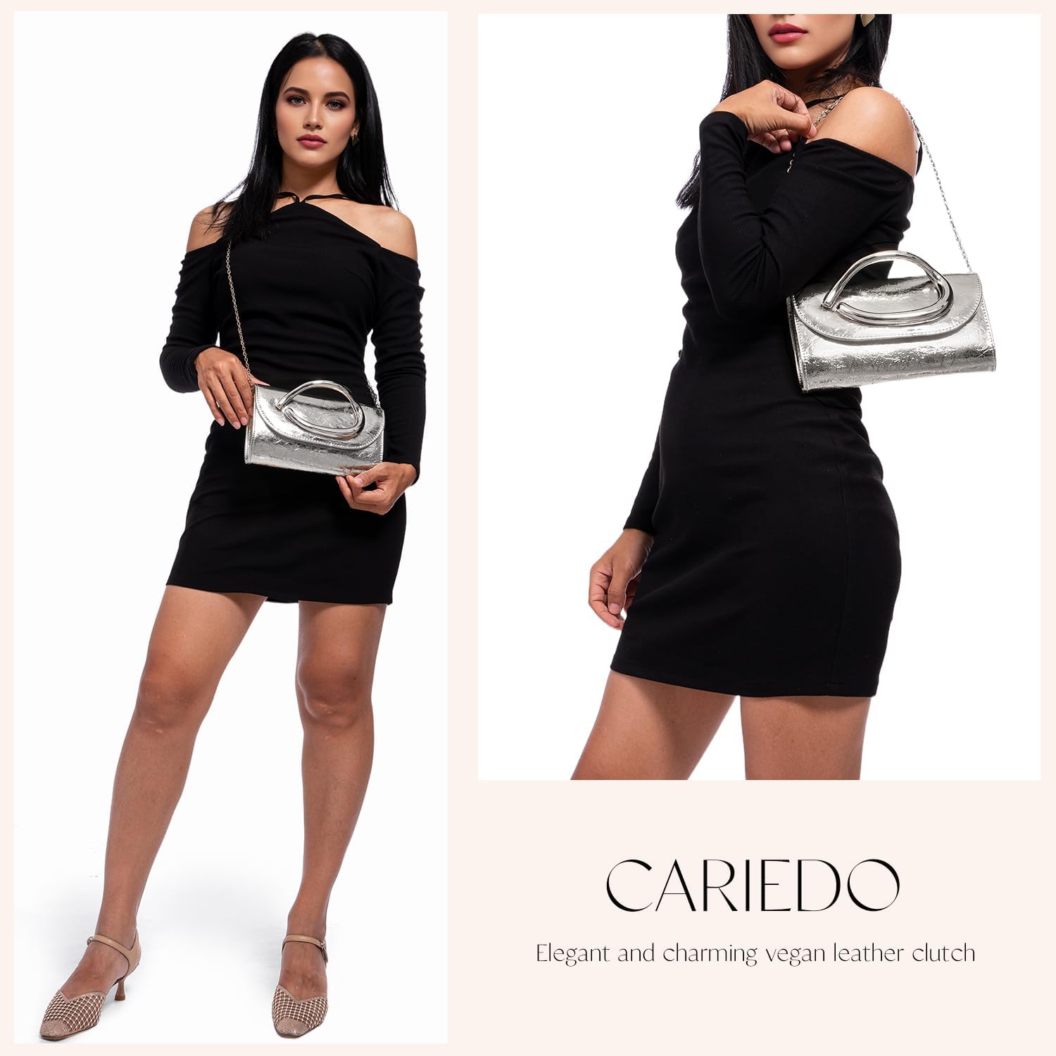 CARIEDO Flip Envelope Clutch for Women -Metal Handle Shoulder Crossbody Purse for Wedding Party - Image 6