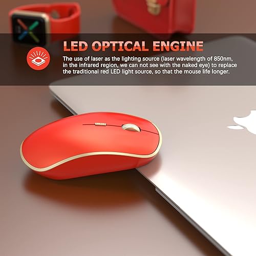 Miniatura 3 de JOYACCESS Ratón inalámbrico para juegos, mouse USB portátil delgado para computadora portátil, computadora, PC (naranja rojo)