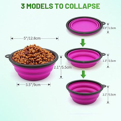 Miniatura 2 de SLSON - Tazón plegable portátil para perros, gatos y mascotas con 2 mosquetones para paseos, estacionamiento y viajes, para agua y comida (2