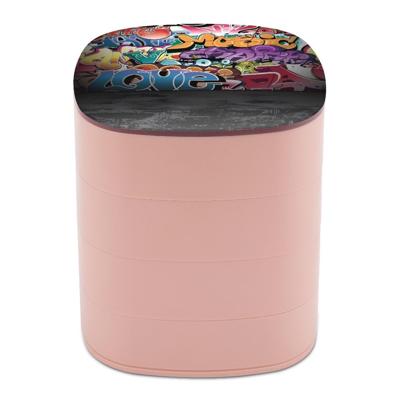 VstaDank Graffiti Hip Hop Jewelry Box 360° Rotatable Jewelry Organizer 4 Layers Jewelry Case with Lid Fashion Portable Earring Holder for Bracelets Rings Bracelets Vanity